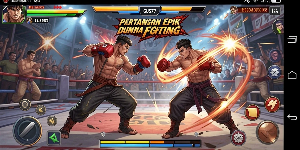 Screenshot GUS77 menampilkan aksi pertarungan mendebarkan dengan karakter unik.