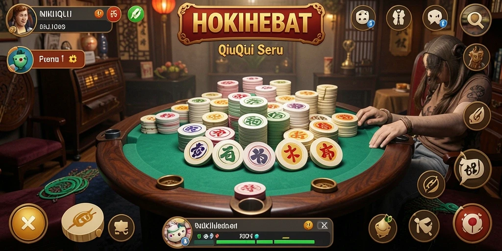 Screenshot HOKIHEBAT menampilkan aksi seru dalam permainan QiuQiu.