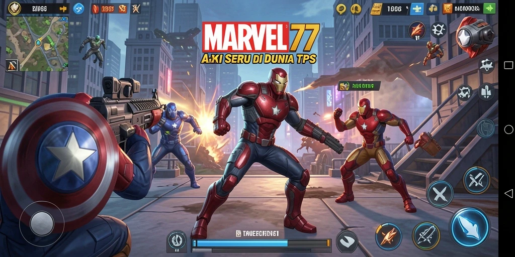 Tampilan gameplay seru dalam MARVEL77 yang menghadirkan aksi TPS mendebarkan.