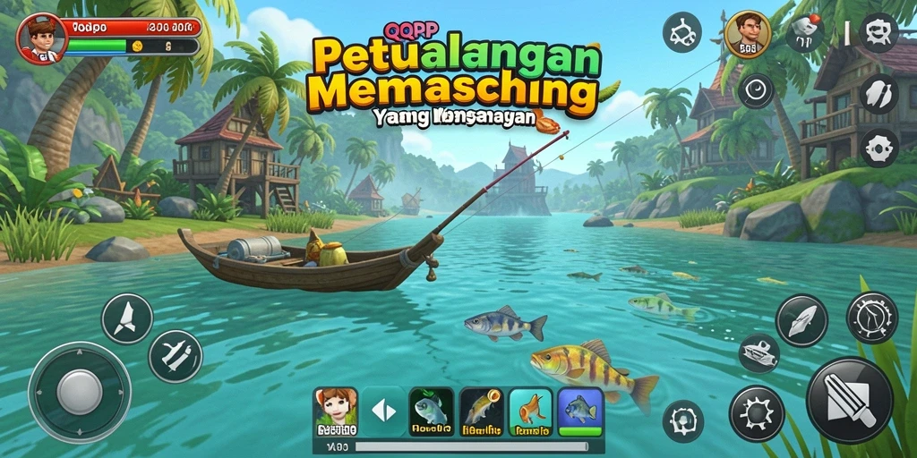 Tampilan gameplay QQRP dengan suasana memancing yang menenangkan.