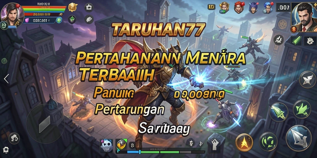 Tampilan gameplay TARUHAN77 menampilkan pertahanan menara yang strategis.