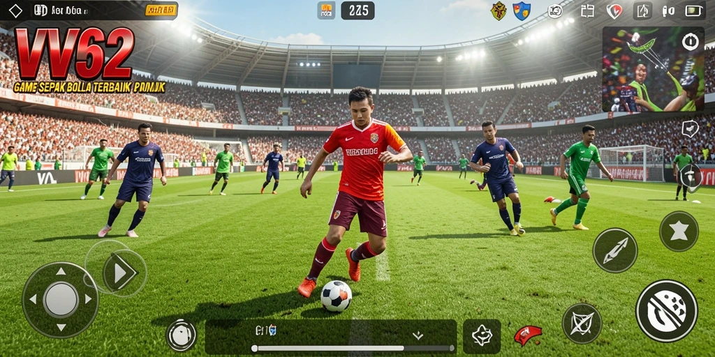 Tampilan gameplay VV62 yang menegangkan di lapangan sepak bola.